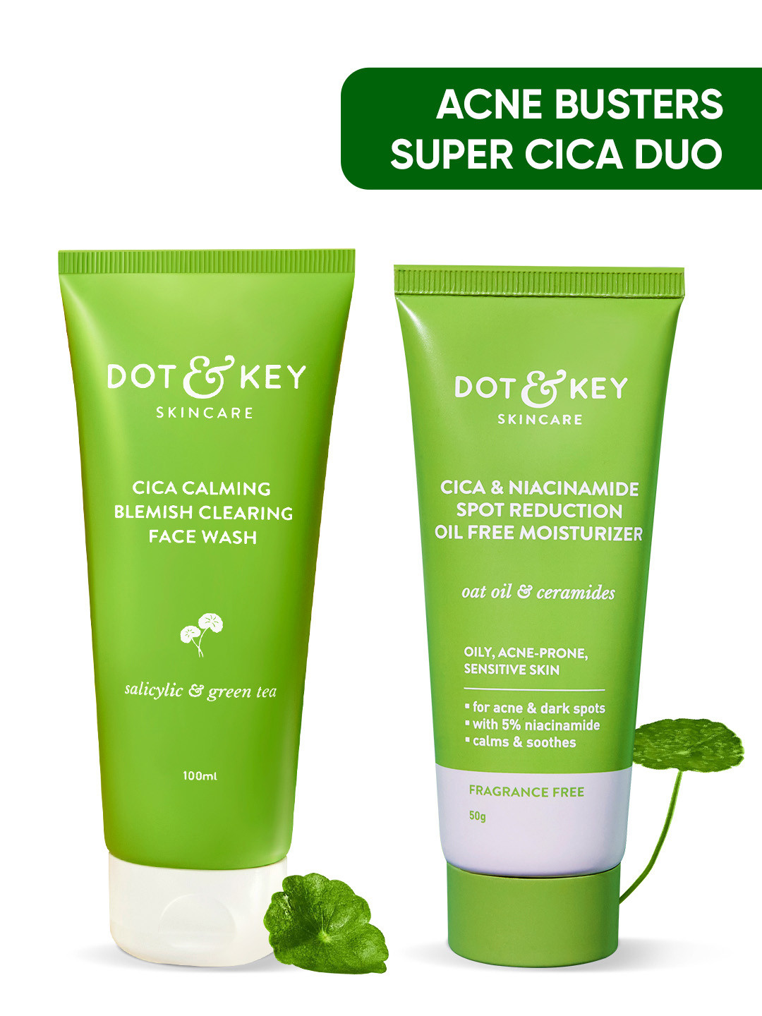 DOT & KEY CICA Everyday Duo - Cica Acne Free Face Wash 100ml & Oil Free Moisturizer 50g