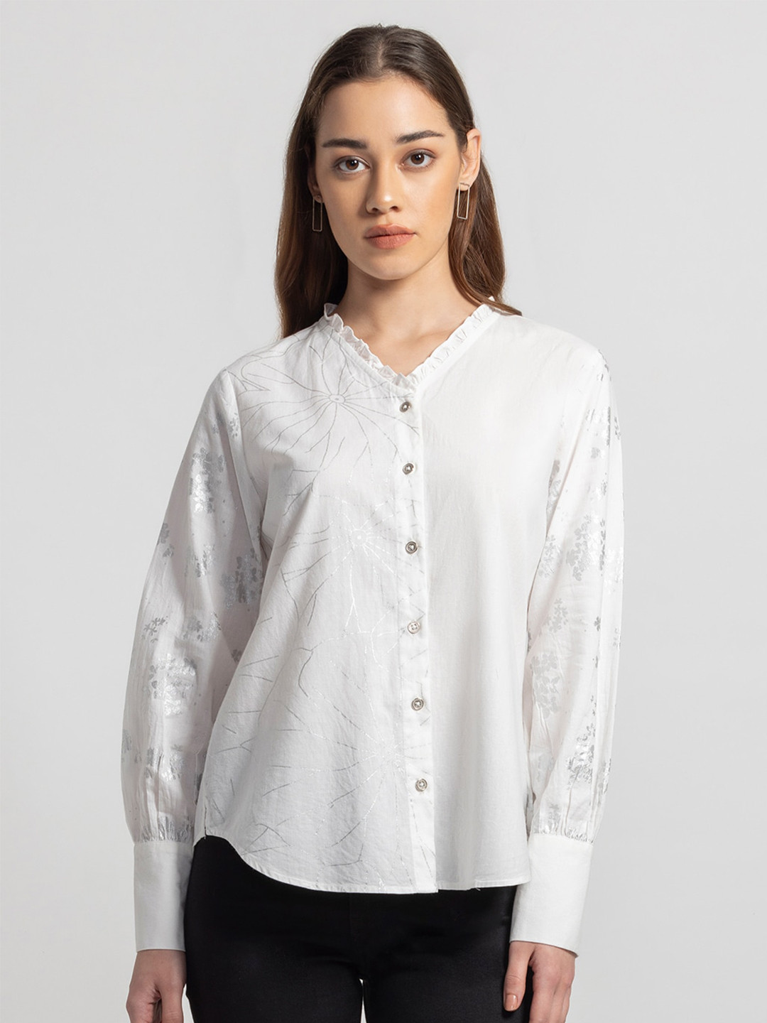 SHAYE Foil Printed Contemporary Casual Cotton Shirt