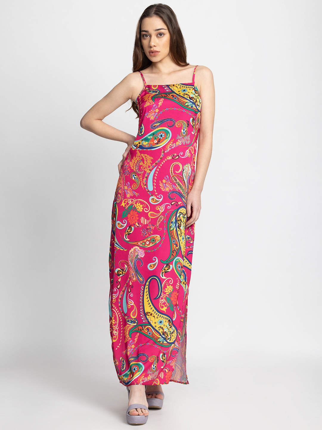 SHAYE Square Neck Floral Printed Sleeveless Party Dress
