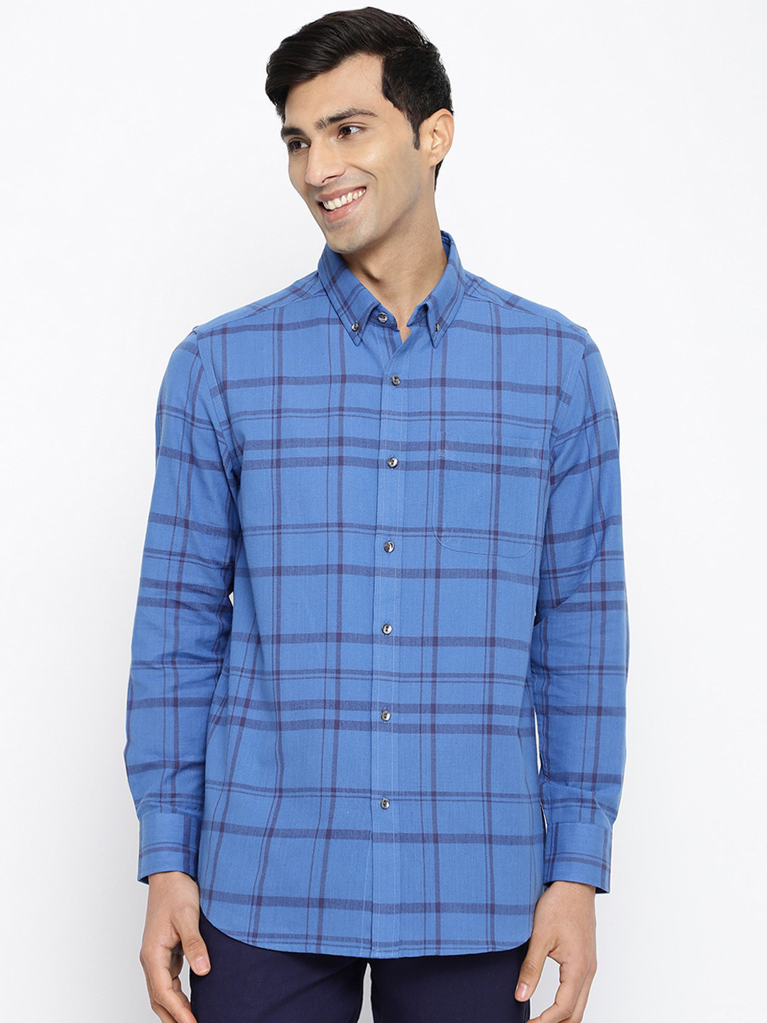 Fabindia Grid Tattersall Checked Cotton Casual Shirt