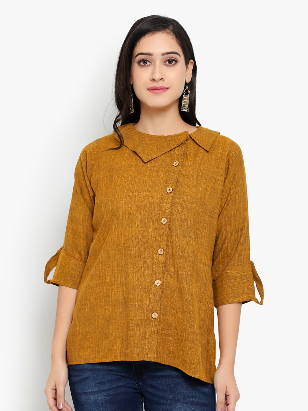Indietoga Roll Up Sleeves Cotton Linen Tunics