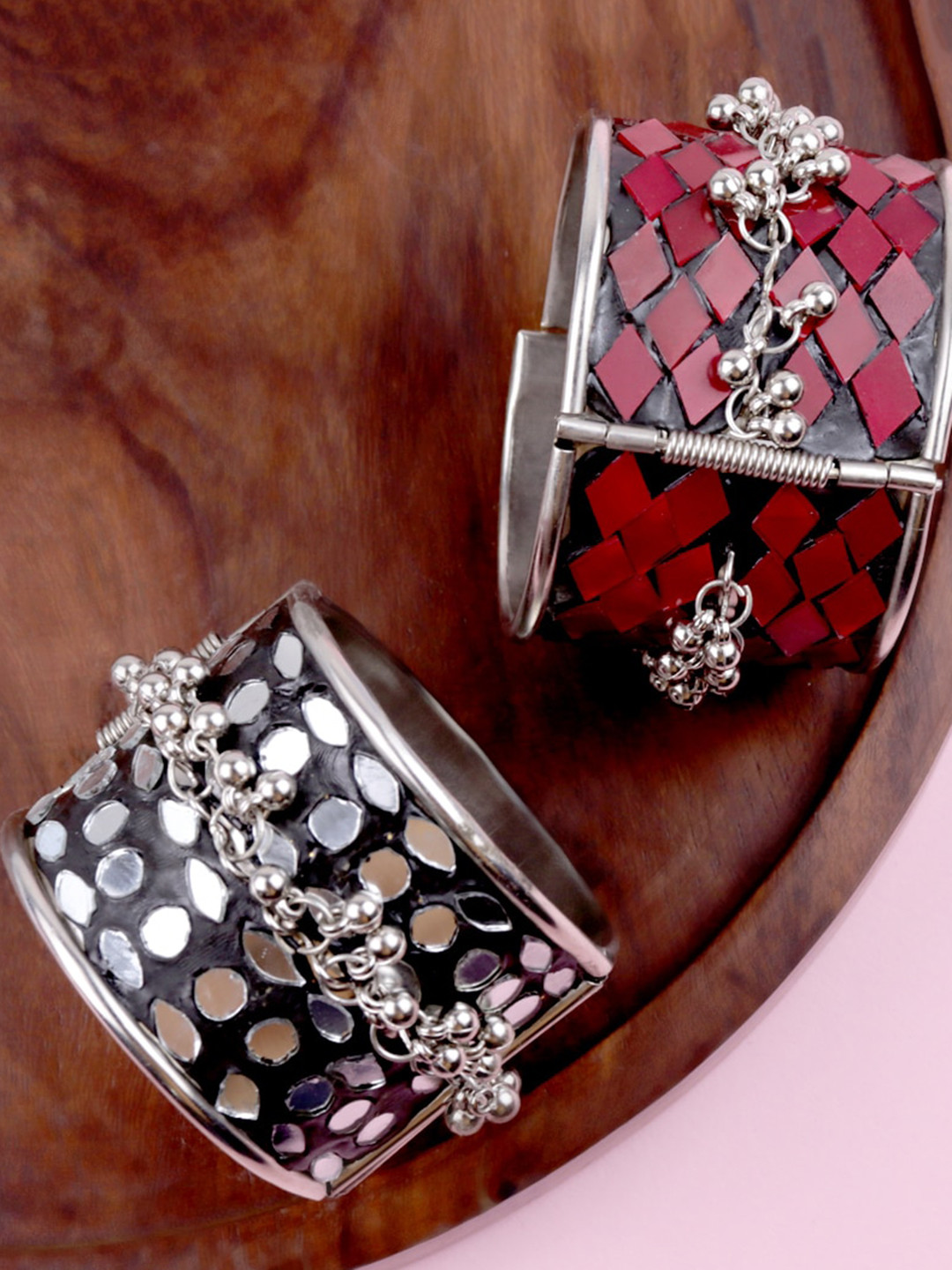 Krelin Women Pack of 2 Black & Red Silver-Plated Cuff Bracelet