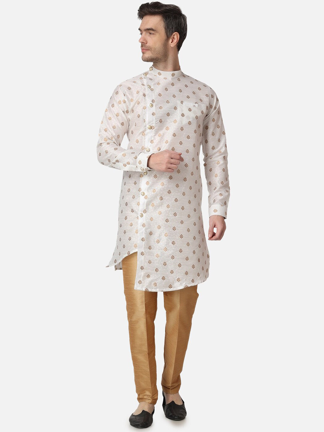 ROYAL KURTA Ethnic Motifs Printed Angrakha Style Summer Sheers Jacquard Silk Kurta