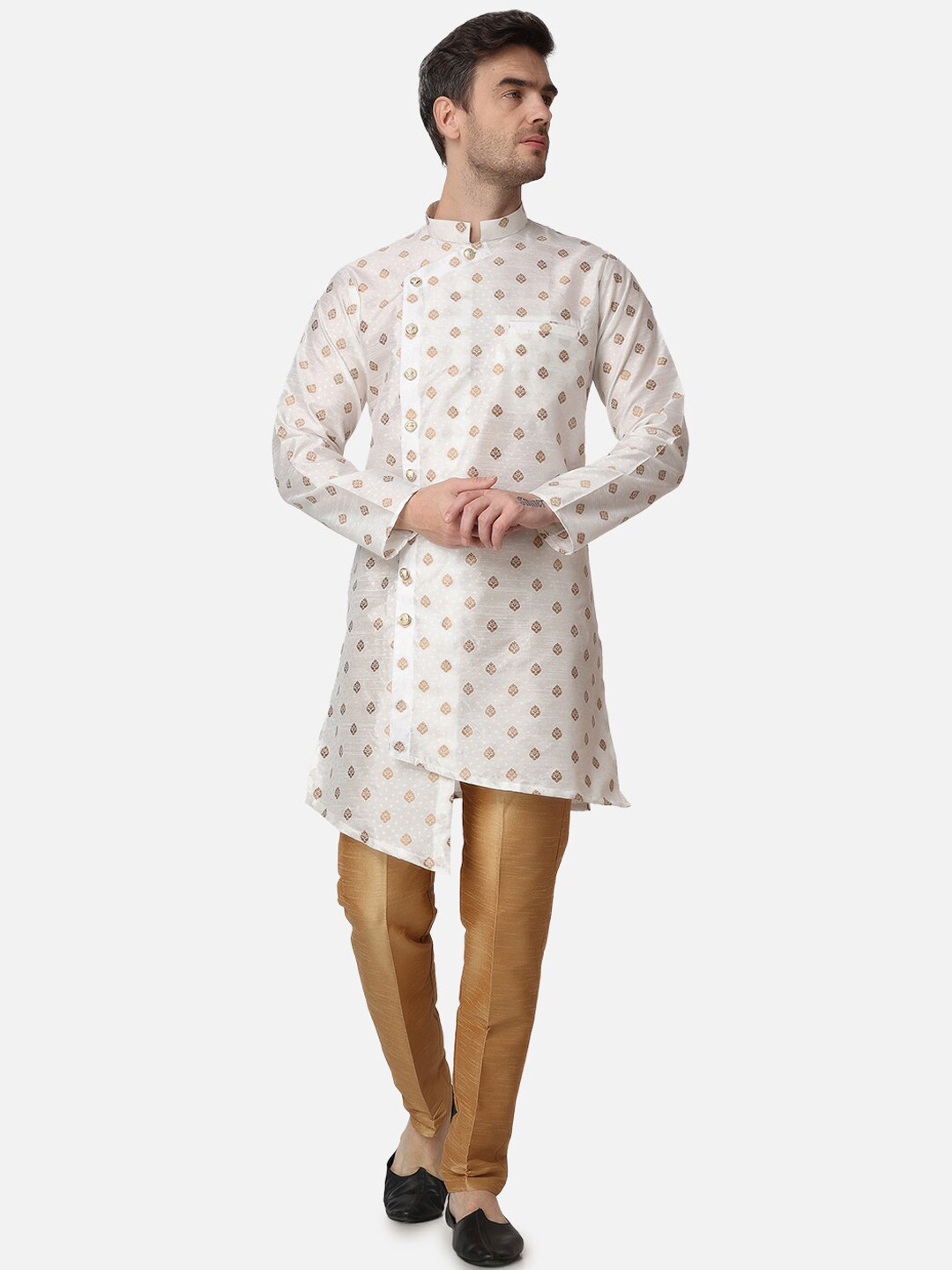 ROYAL KURTA Ethnic Motifs Printed Angrakha Style Summer Sheers Jacquard Silk Kurta