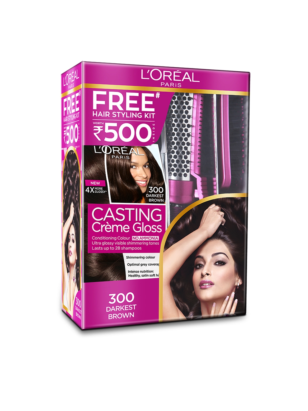 Buy L'Oreal Paris Casting Creme Gloss 300 Darkest Brown With Free Hair  Styling Kit - Hair Colour for Women 2185722 | Myntra