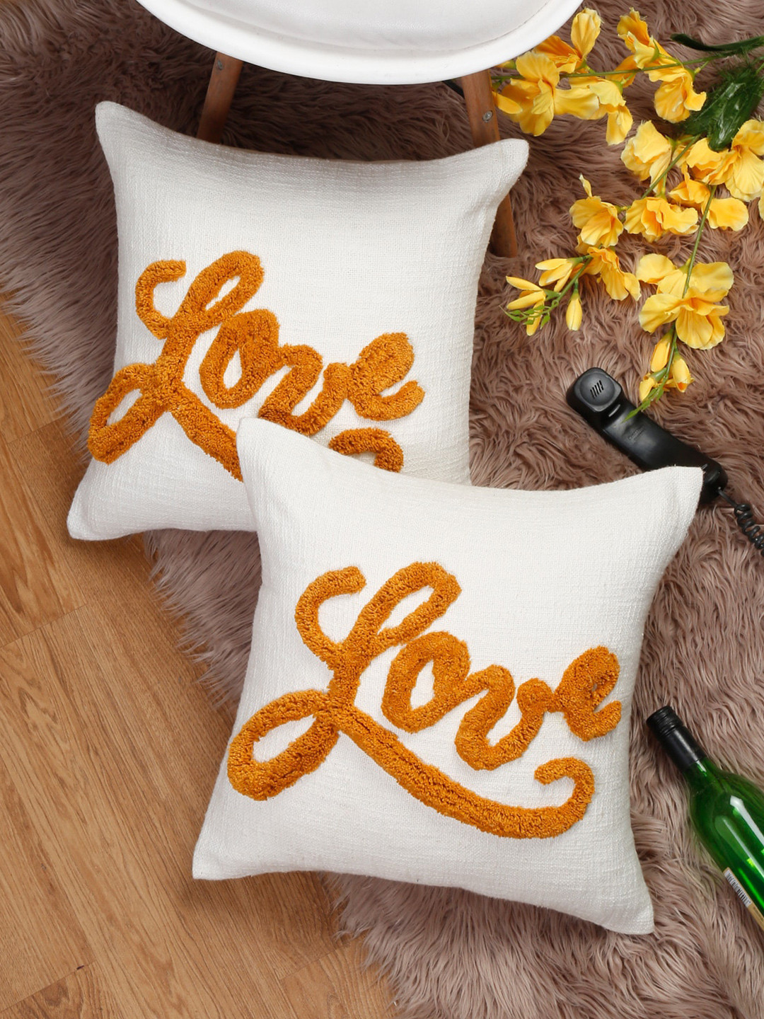 eyda Tufted Embroidered Cotton 2 Pcs Square Cushion Covers - 18 x 18 In