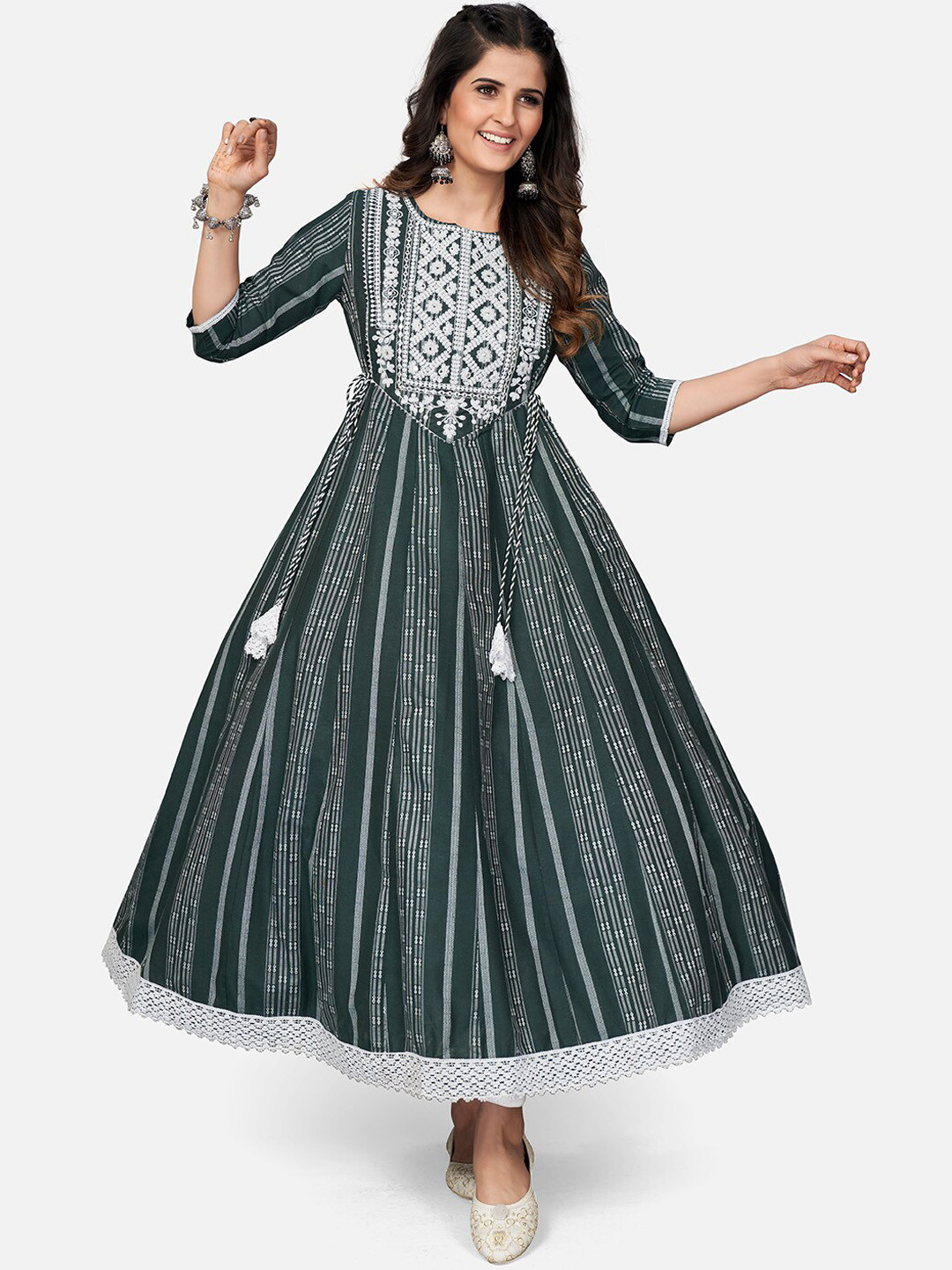 Vbuyz Striped Yoke Design Pure Cotton Anarkali Kurta