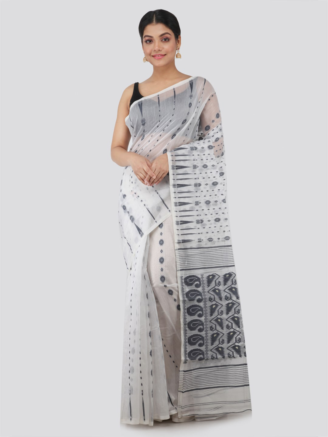 PinkLoom Ethinic Motif Pure Cotton Jamdani Saree