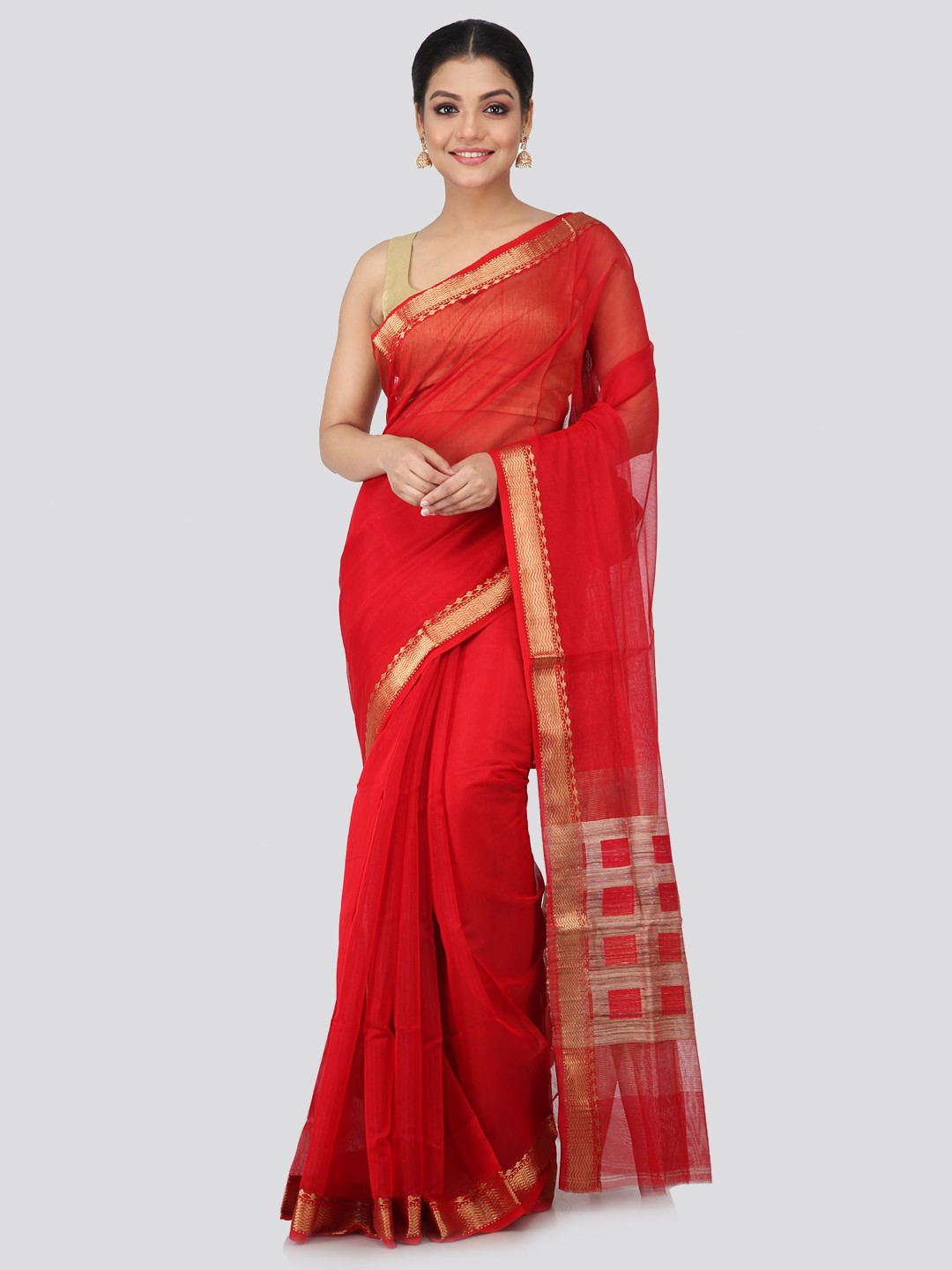 PinkLoom Zari Border Cotton Blend Saree