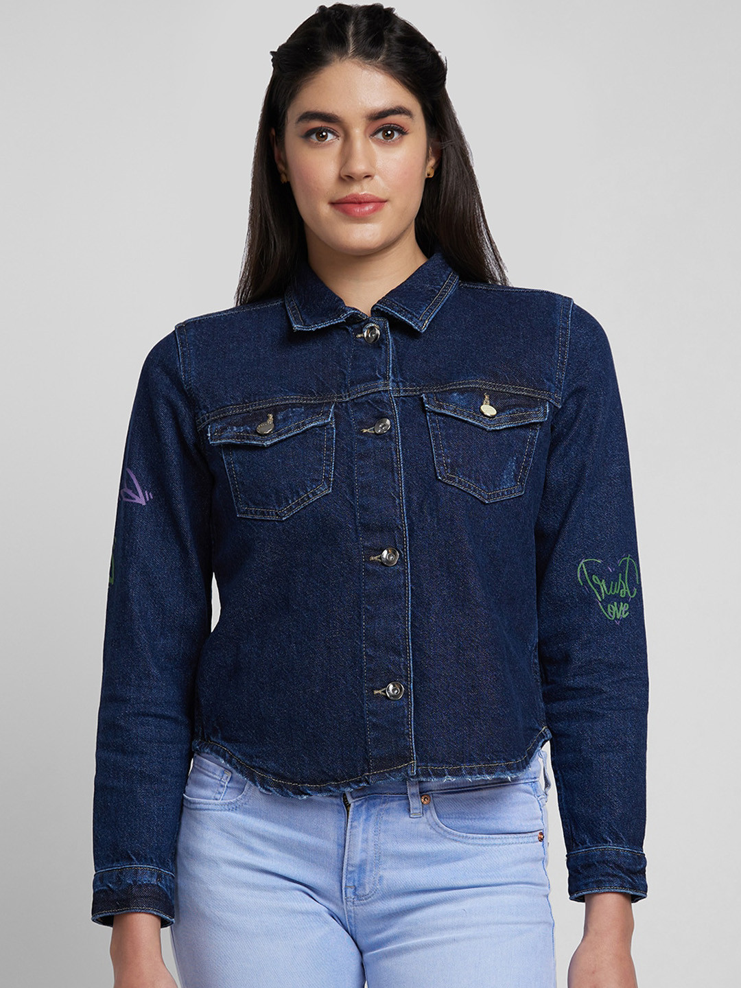 SPYKAR Women Washed Crop Denim Jacket