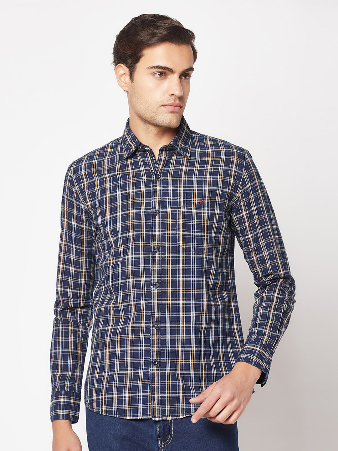 Crimsoune Club Tartan Checks Slim Fit Cotton Casual Shirt