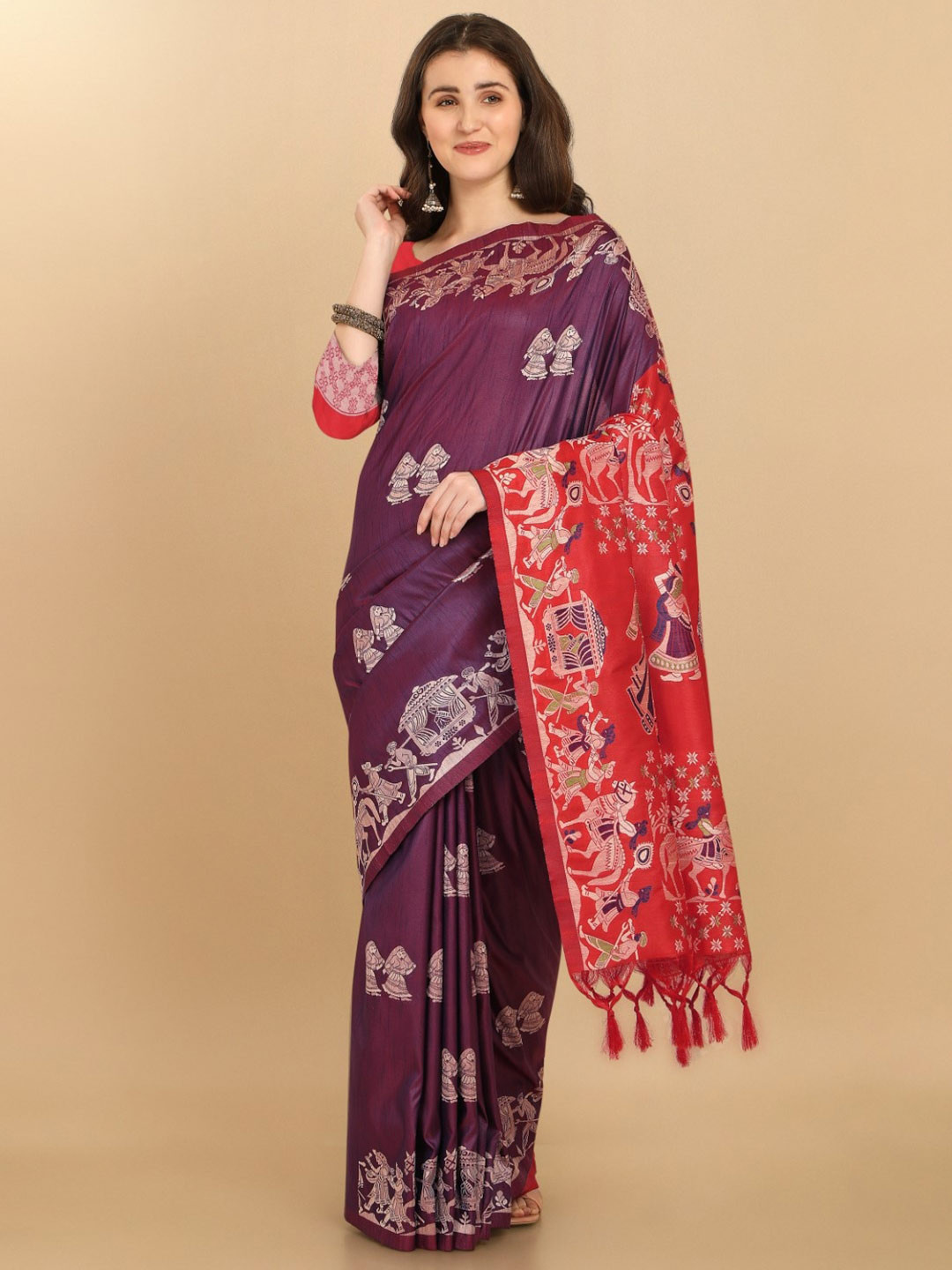 VISHNU WEAVES Woven Design Zari Bhagalpuri Saree