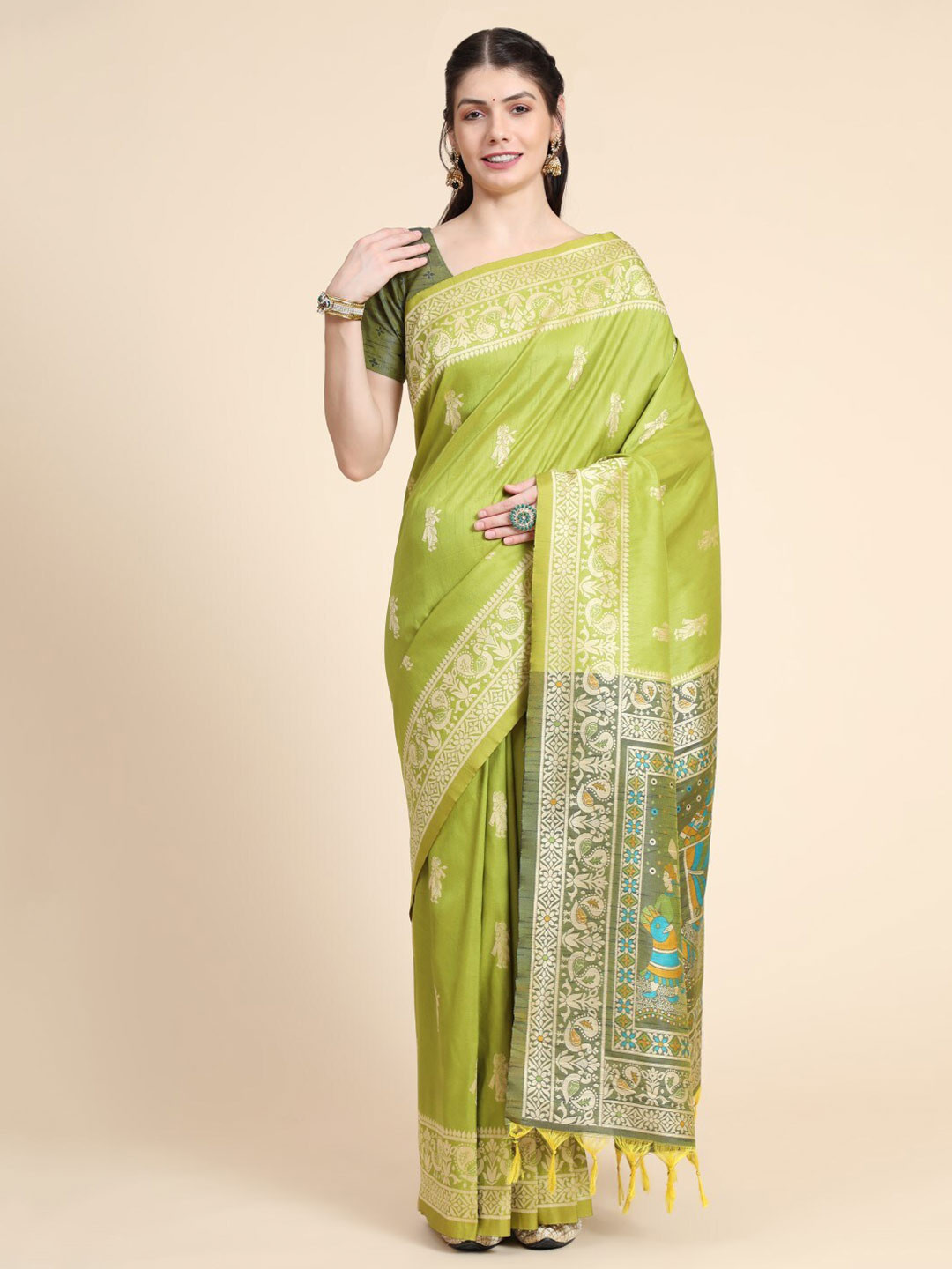 VISHNU WEAVES Woven Design Ethnic Motifs Zari Bhagalpuri Saree