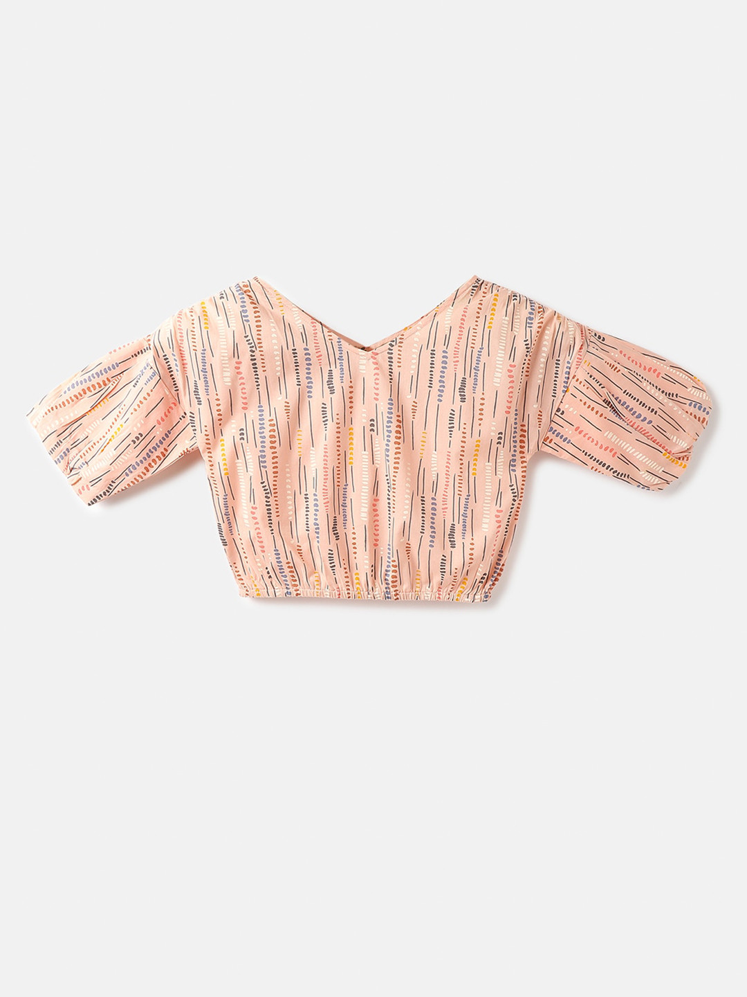 United Colors of Benetton Striped V-Neck Cotton Blouson Top