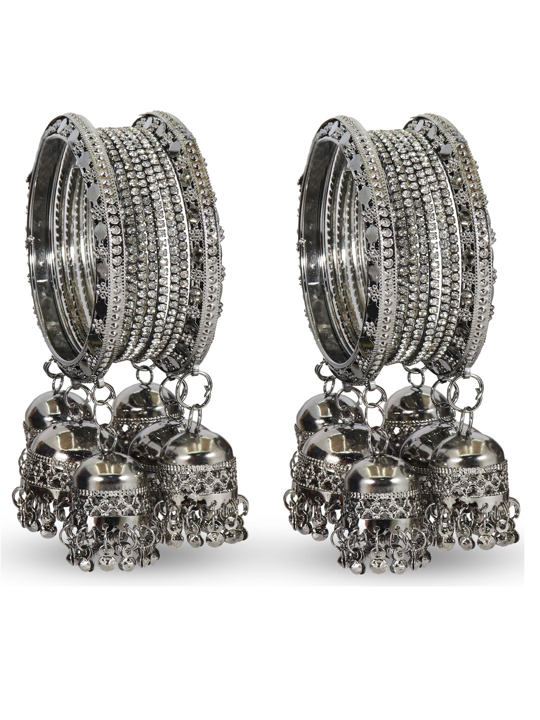 NMII 16 Pcs Zircon Latkan Linked Studded Kaleere Antique Bangles