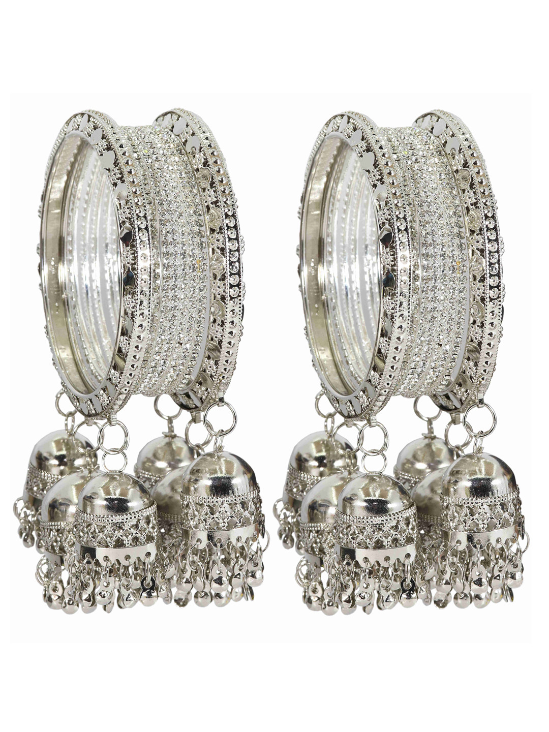 NMII 16 Pcs Zircon Studded Latkan Linked Kaleere Antique Bangles