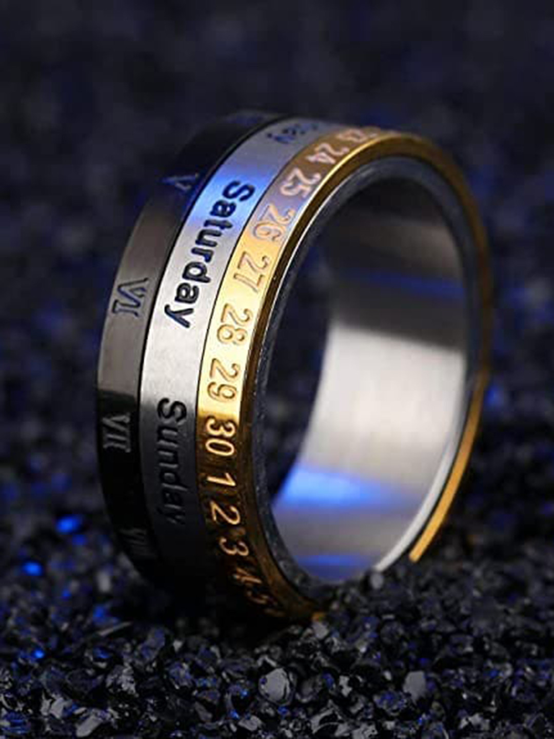 Fashion Frill Gold-Plated Roman Date Rotable Finger Ring