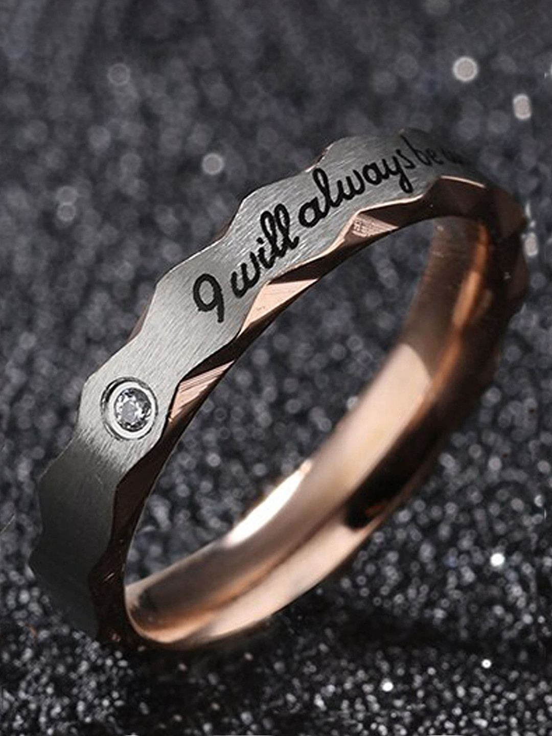 Fashion Frill Rose Gold-Plated CZ-Studded Romantic Couple Finger Ring