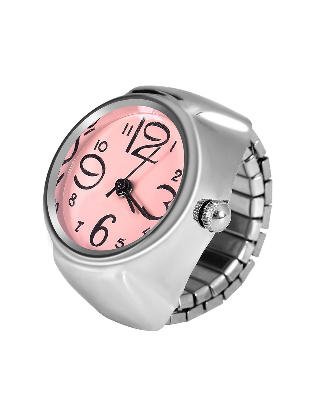 Fashion Frill Silver-Plated Analogue Dial Watch Stretchable Ring