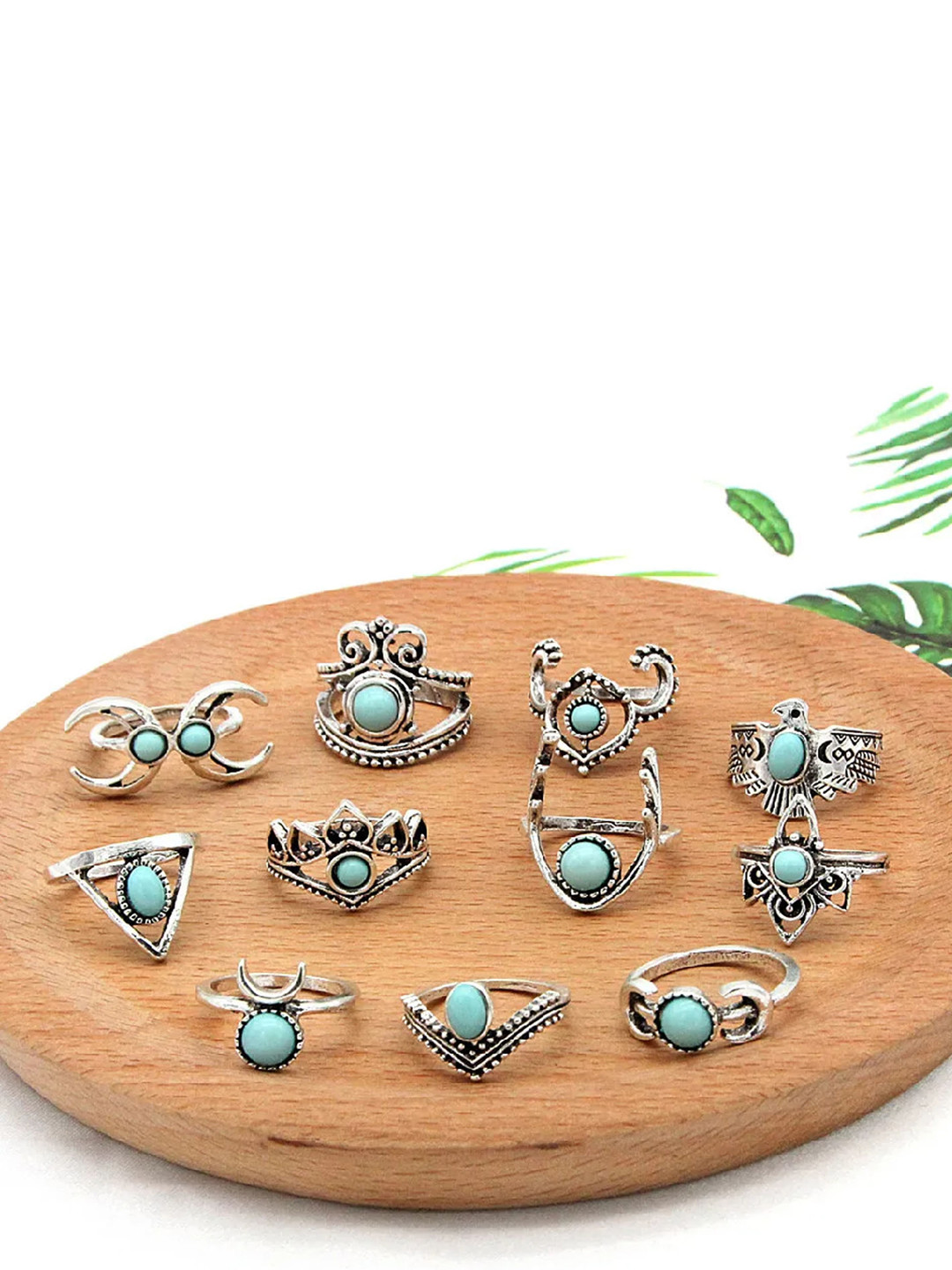 Fashion Frill Set Of 11 Oxidized Silver-Plated CZ Studded Boho Finger Rings