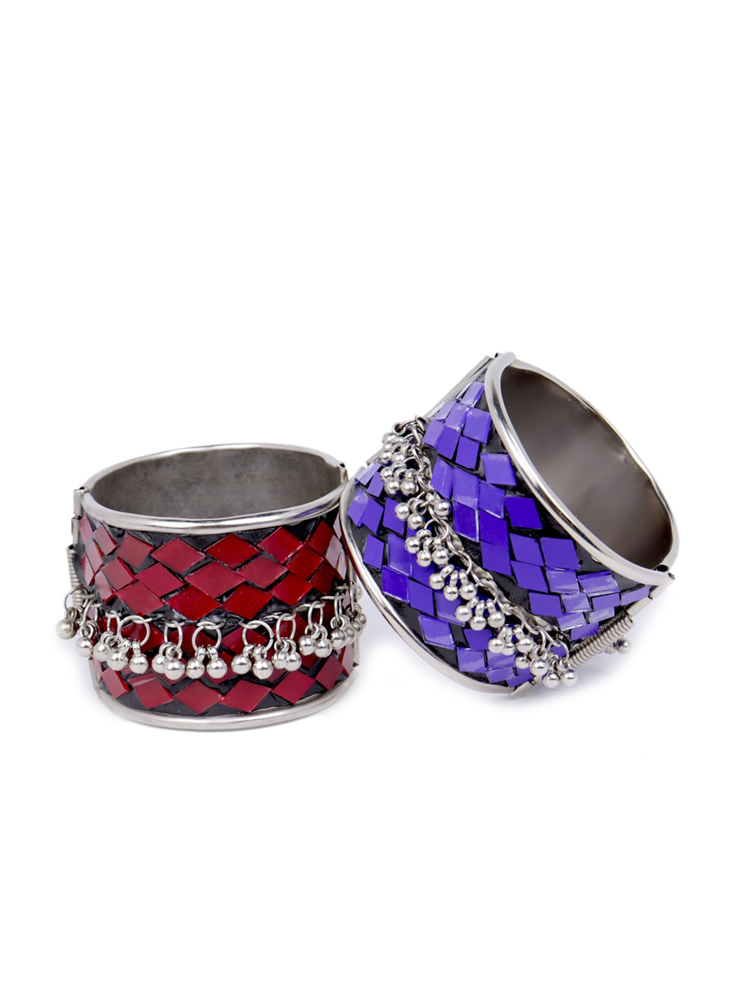VAGHBHATT Pack of 2 Sterling Silver Oxidised Cuff Bracelet