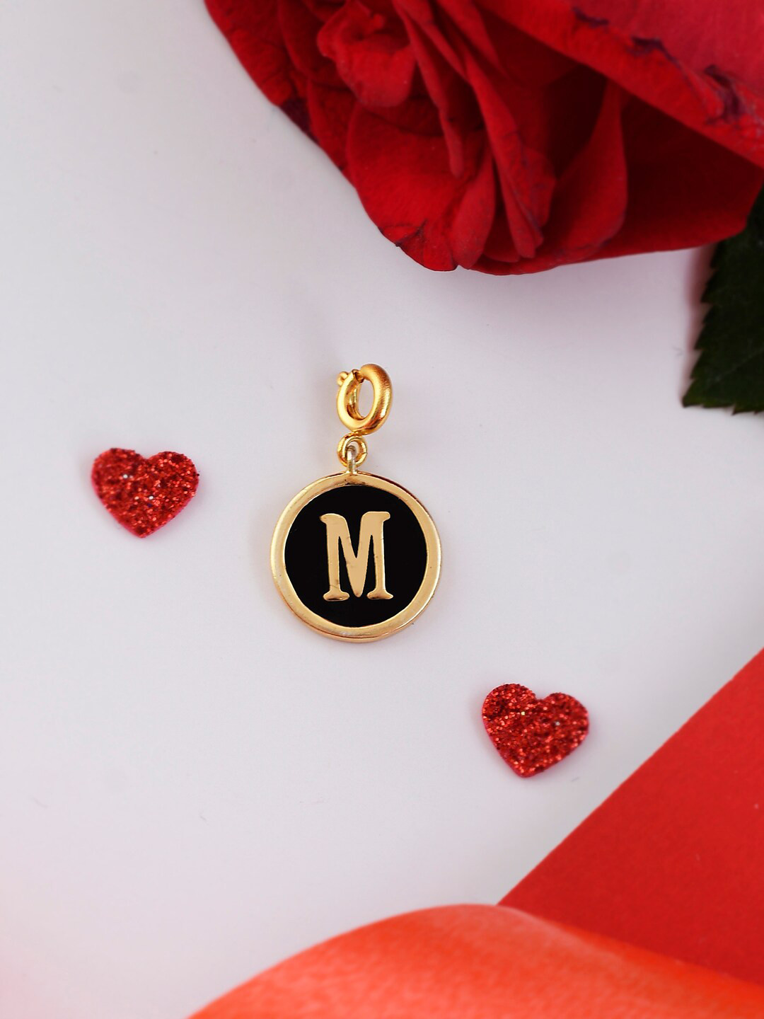 Voylla Gold-Plated Round Shaped M Charm Pendant With Chain