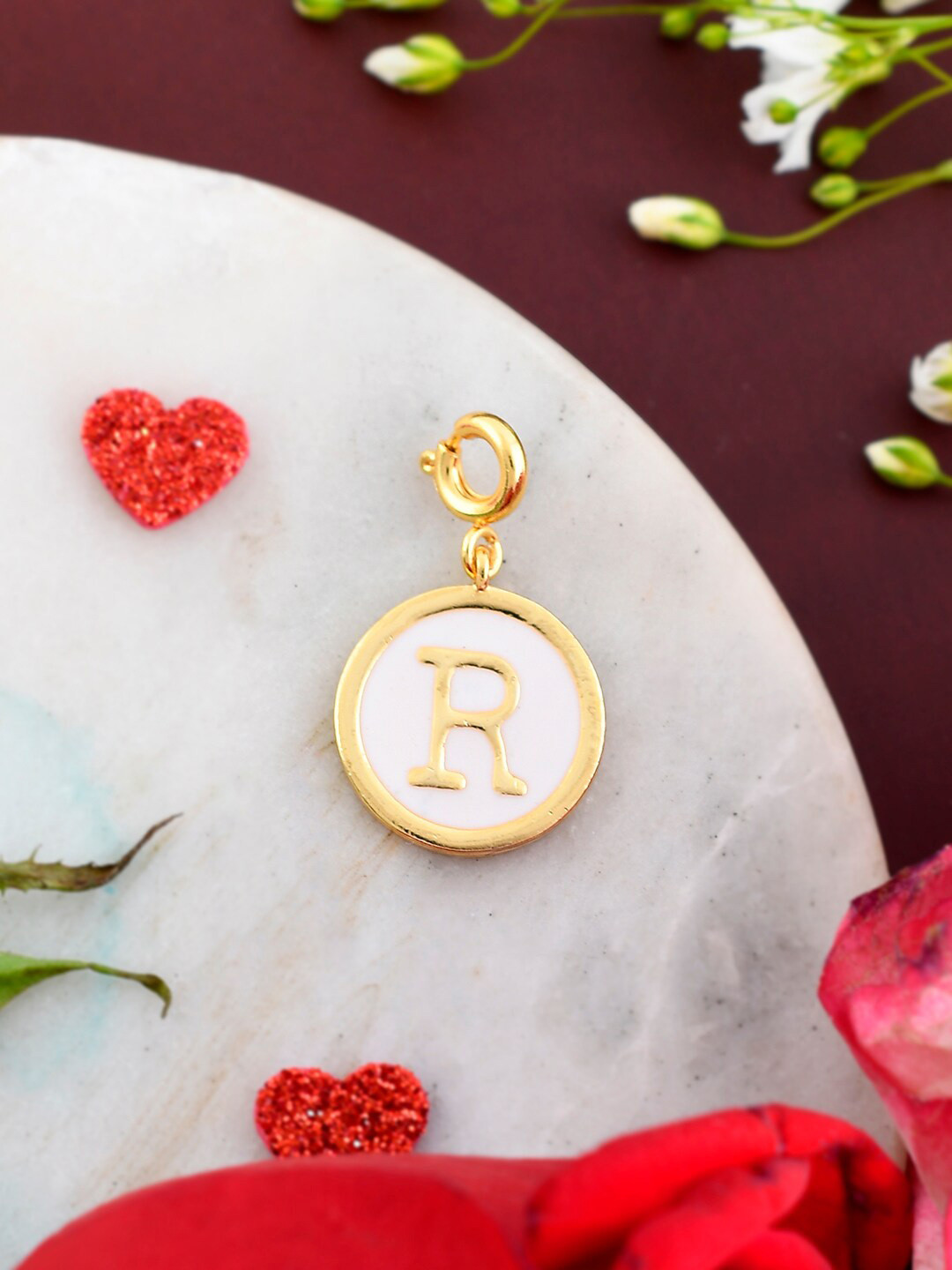 Voylla Gold-Plated Alphabet R White Enamel Charm