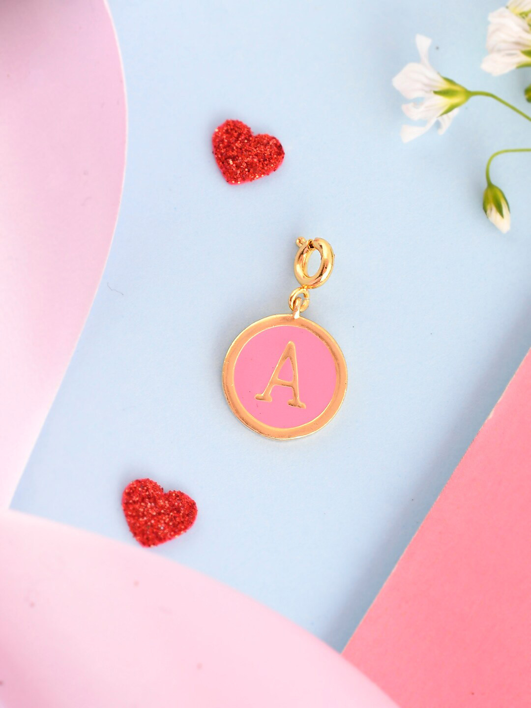 Voylla Gold-Plated Alphabet A Pink Enamel Charm