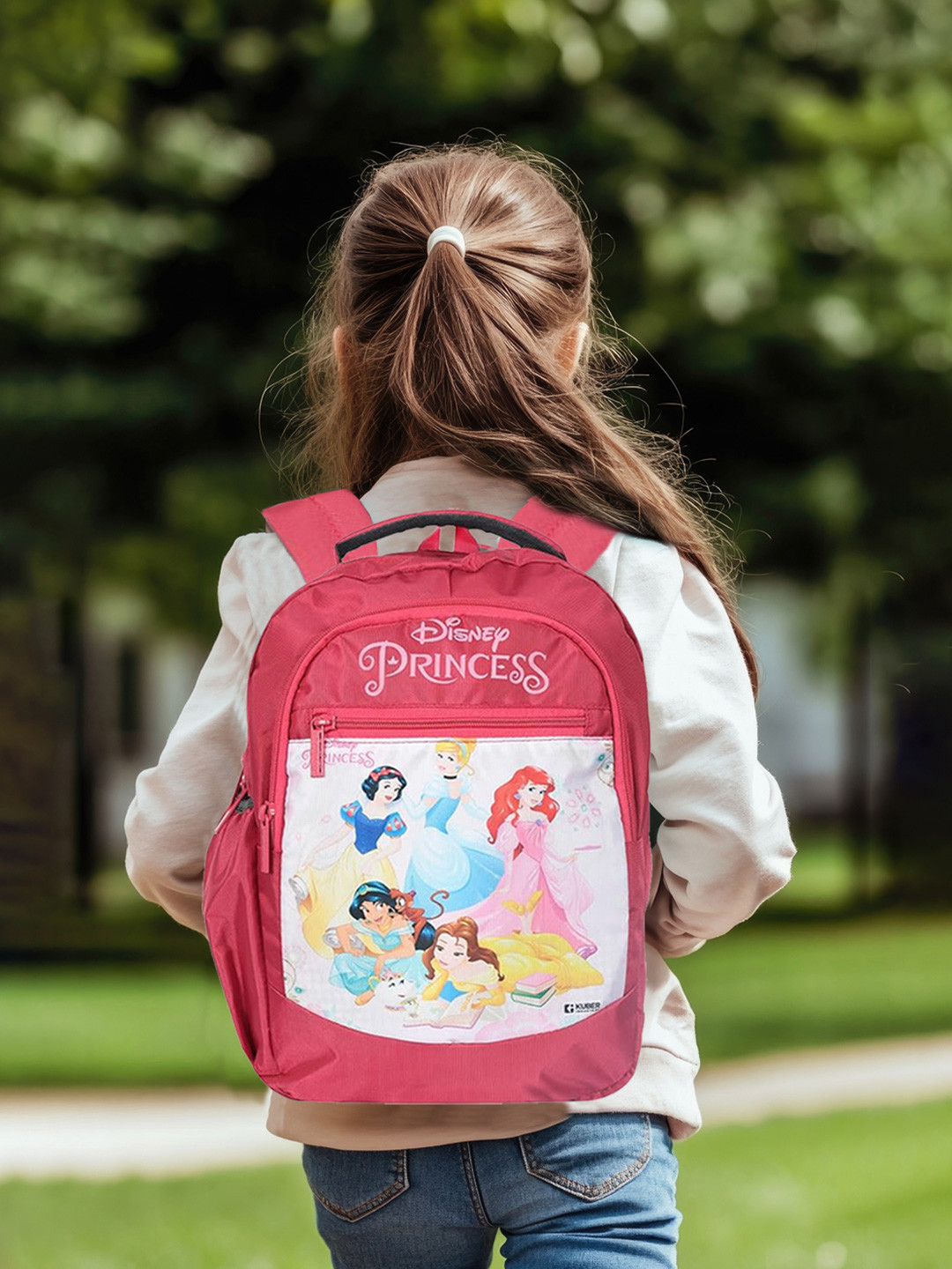 Kuber Industries Disney Princess Waterproof Rexine pink cute school bag for girls