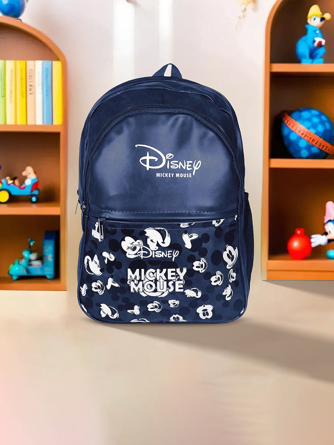 Kuber Industries Disney Kids Blue & White Leather School Backpack