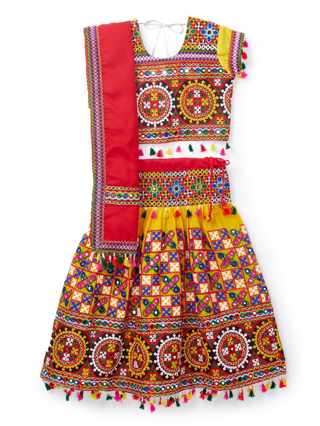 BANJARA INDIA Girls Kutchi Embroidered Cotton Ready to Wear Lehenga & Blouse With Dupatta