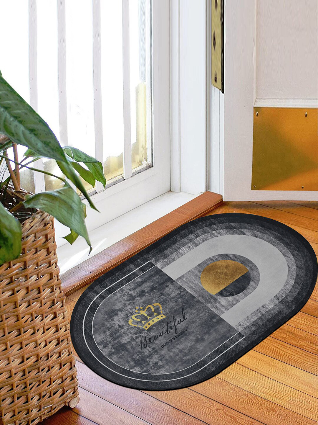 Kuber Industries Grey & Black Printed Anti Skid Memory Foam Doormats
