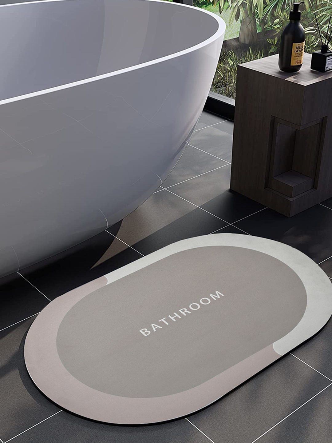 Kuber Industries Beige & Grey Printed Super Absorbent Anti-skid Bath Rug