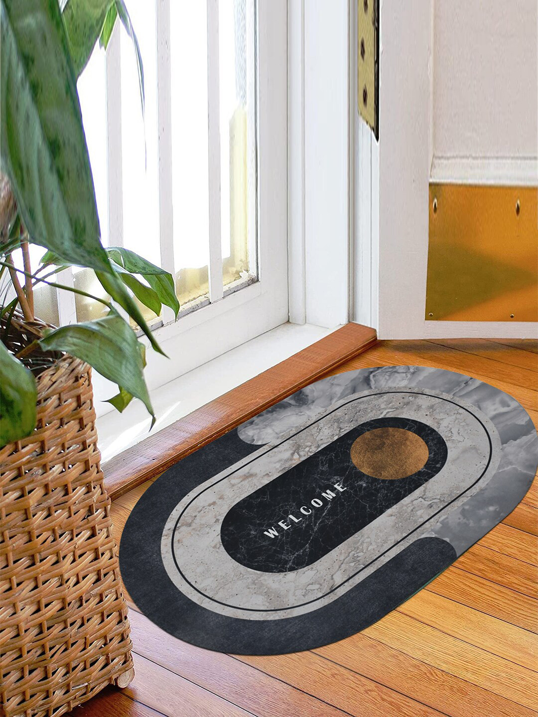Kuber Industries Grey & Blue 2-Pcs Printed Anti-Skid Doormat