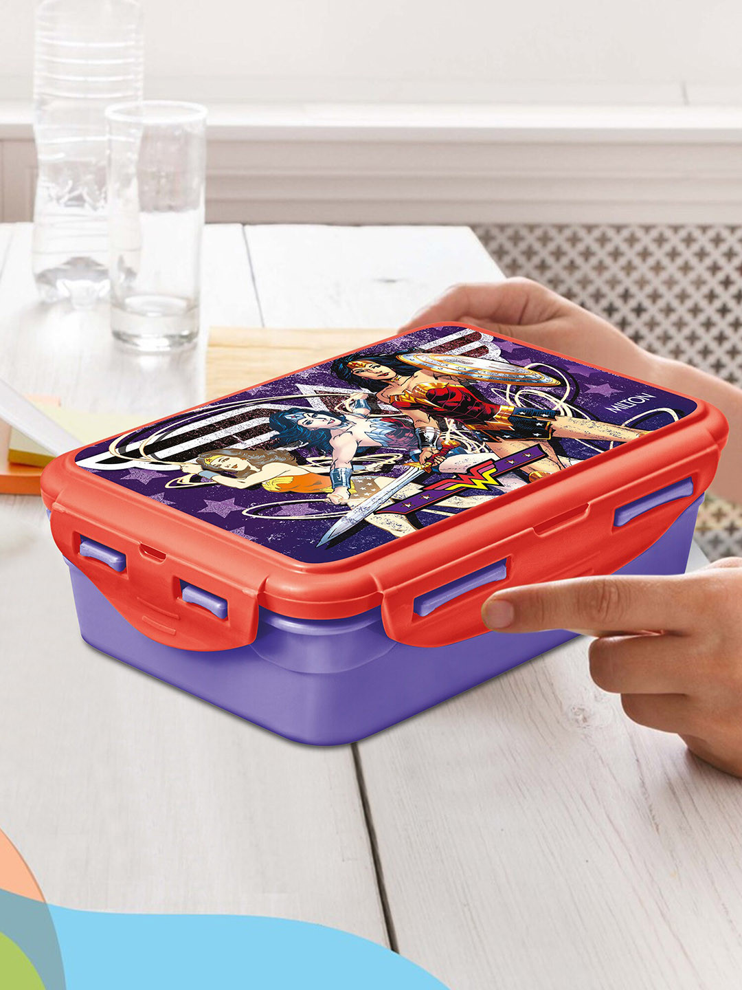Milton Mini Fun Treat Super Hero Graphic Microwave Safe 4PCs Lunch Box With Spoon and Fork