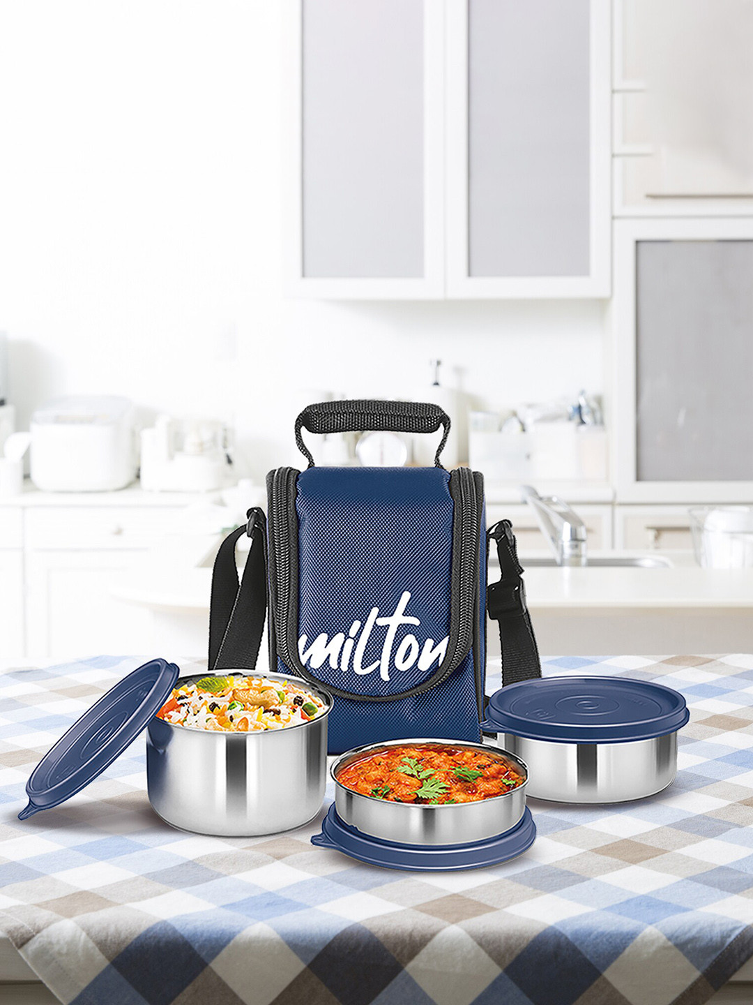 Milton Tasty 3 Pcs Blue Stainless Steel Lunch Box 200 ml 320 ml 500 ml