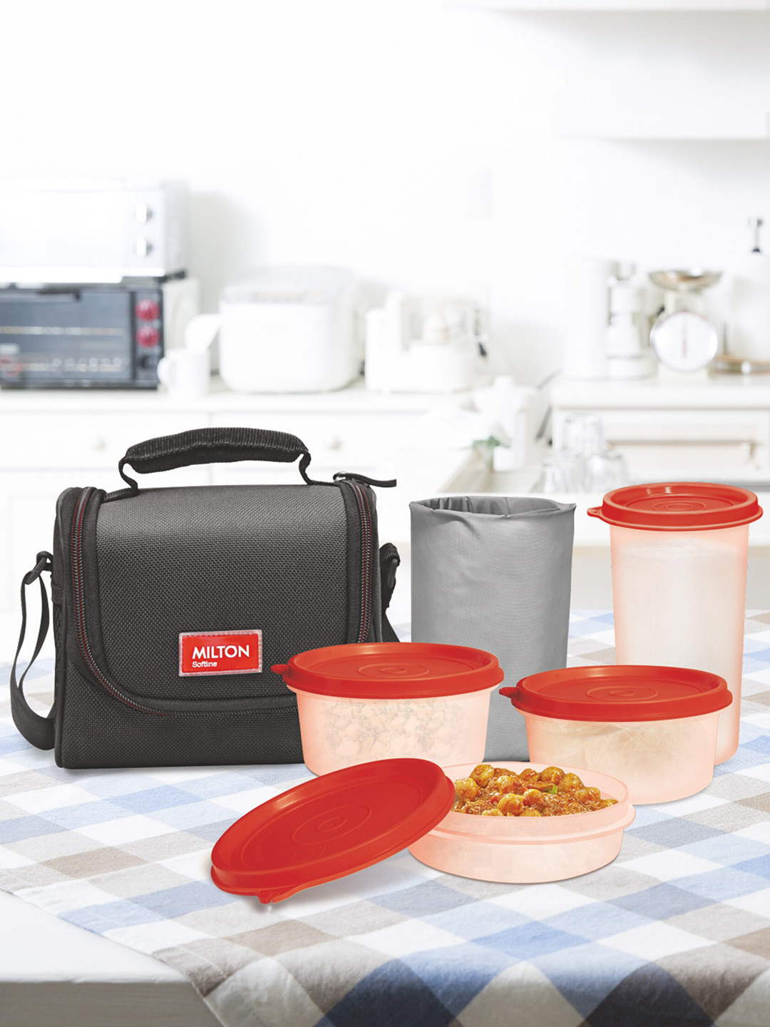 Milton Full Meal 3 Black Solid Plastic Microwave Safe 3PCs Lunch Box With Spoon and Fork