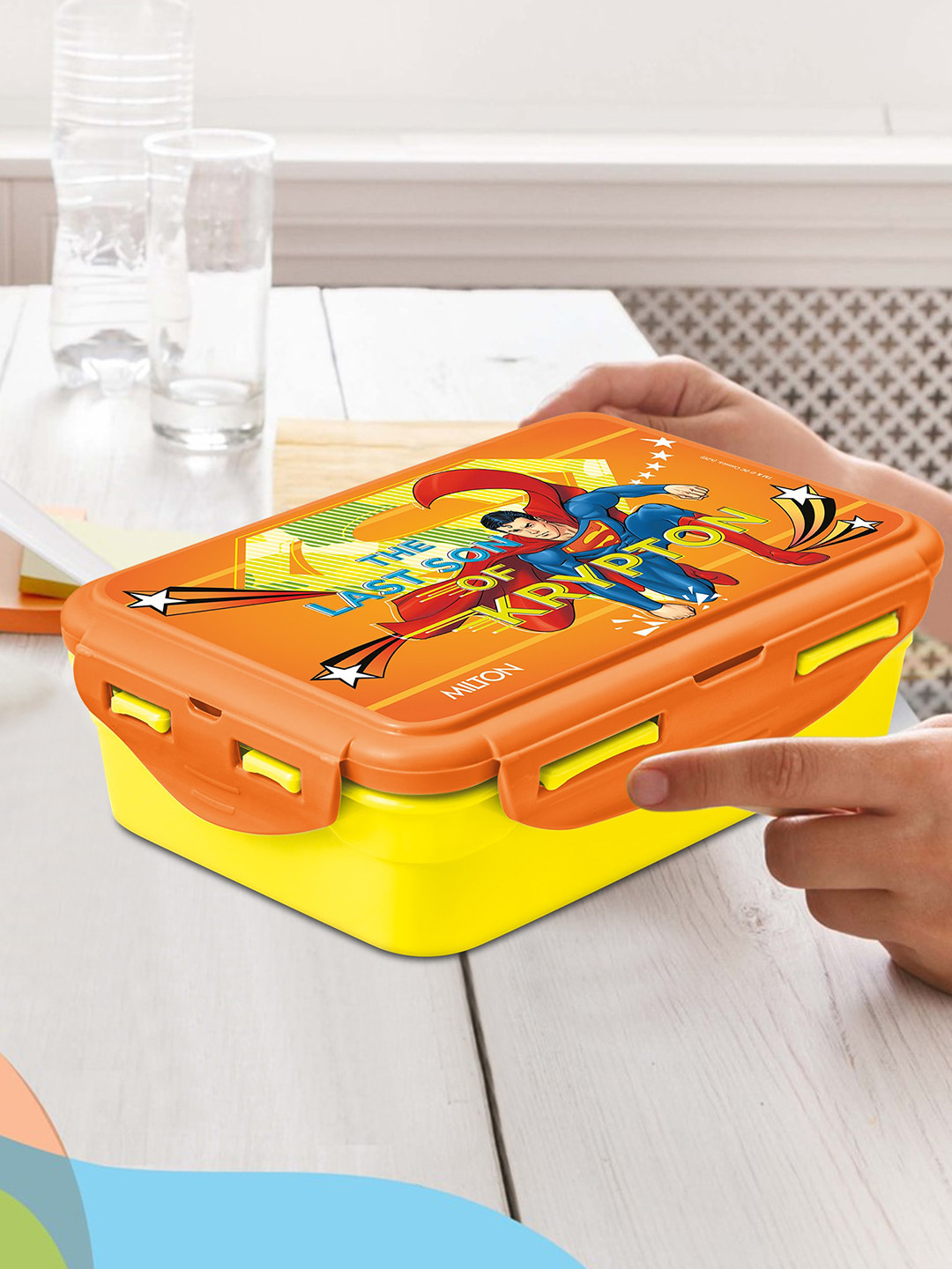 Milton Mini Fun Treat Super Hero Plastic Microwave Safe 3PCs Lunch Box With Spoon and Fork