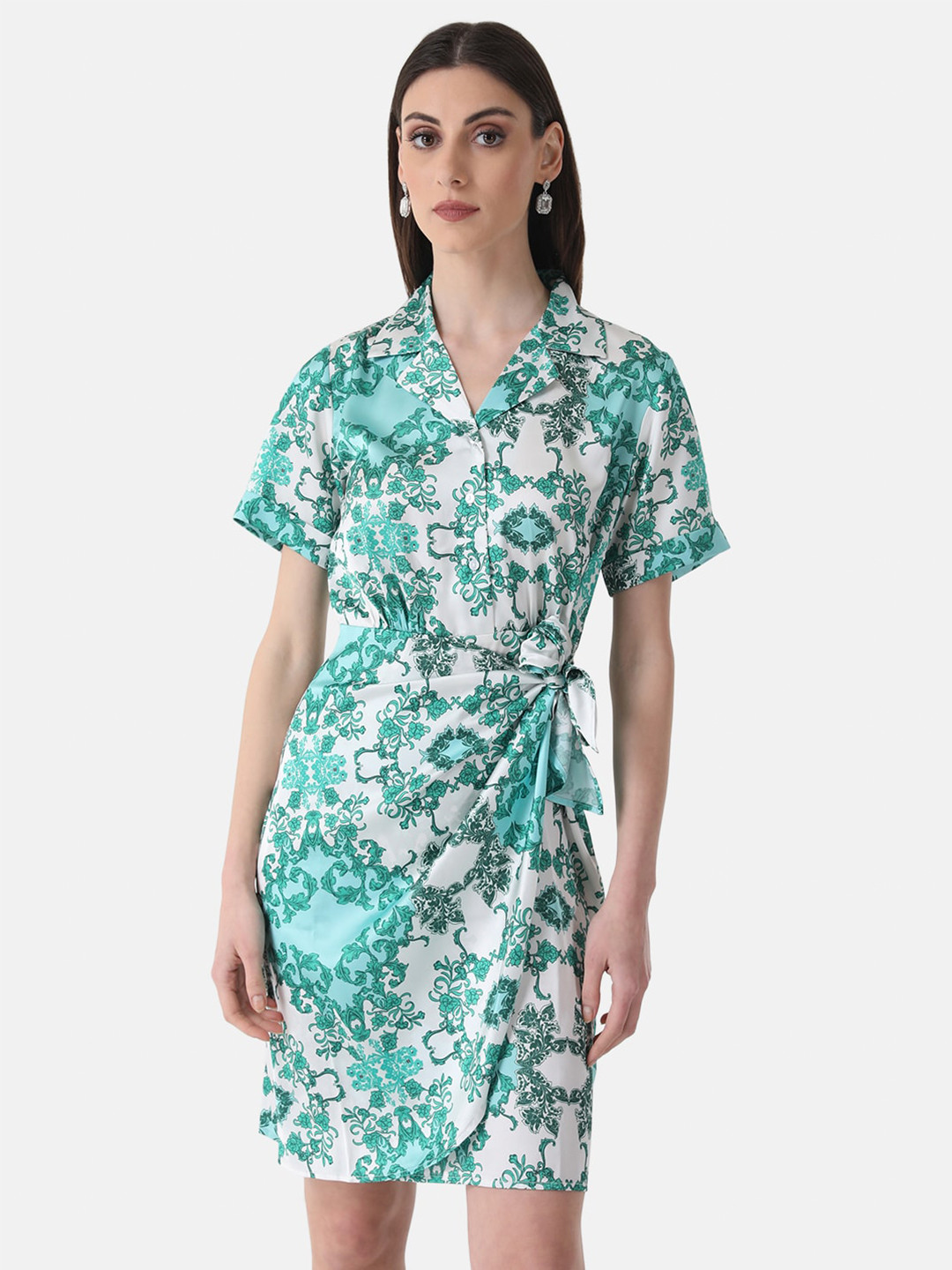 Kazo Floral Satin Wrap Dress
