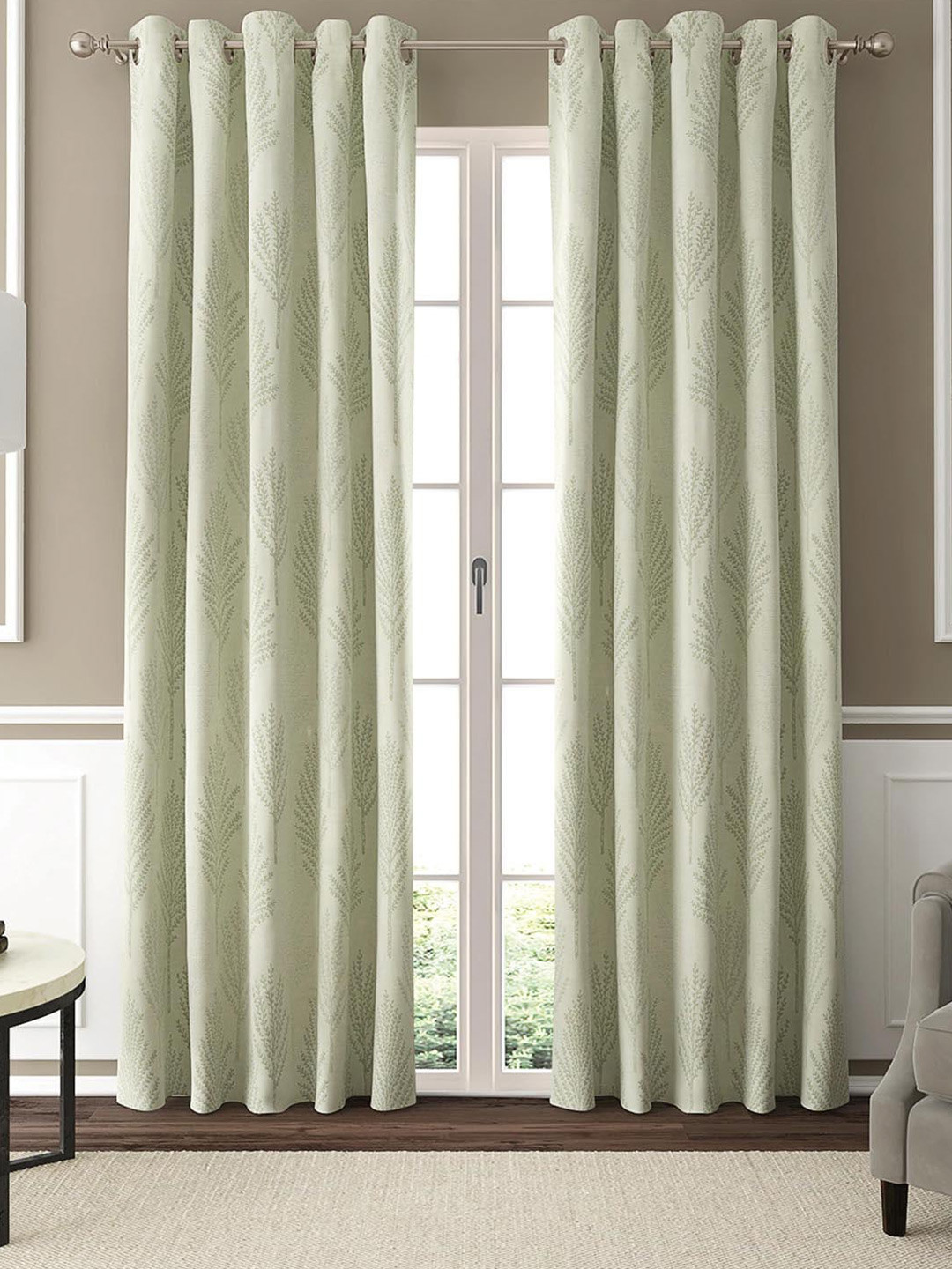 GM Talgo Green & Grey 2 Pieces Floral Room Darkening Door Curtain
