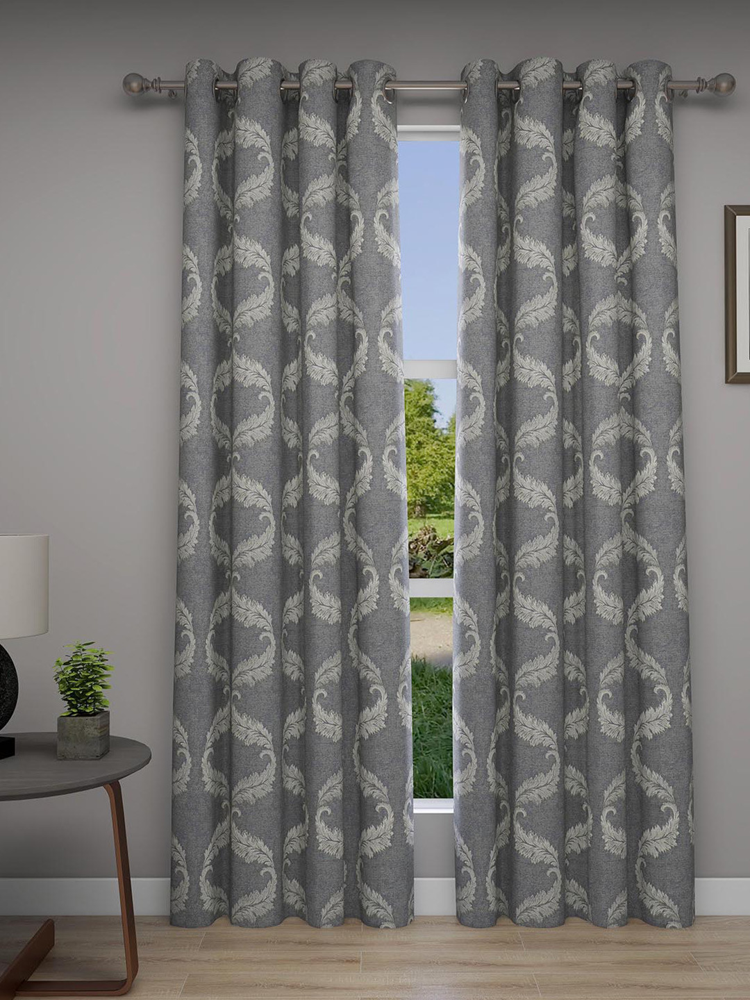 GM New Classics Grey & White 2 Pieces Abstract Room Darkening Door Curtain