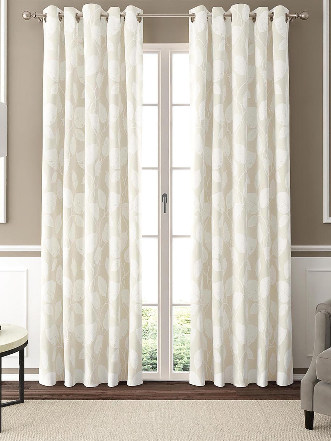 GM Arosa Off White 2 Pieces Floral Room Darkening Door Curtain