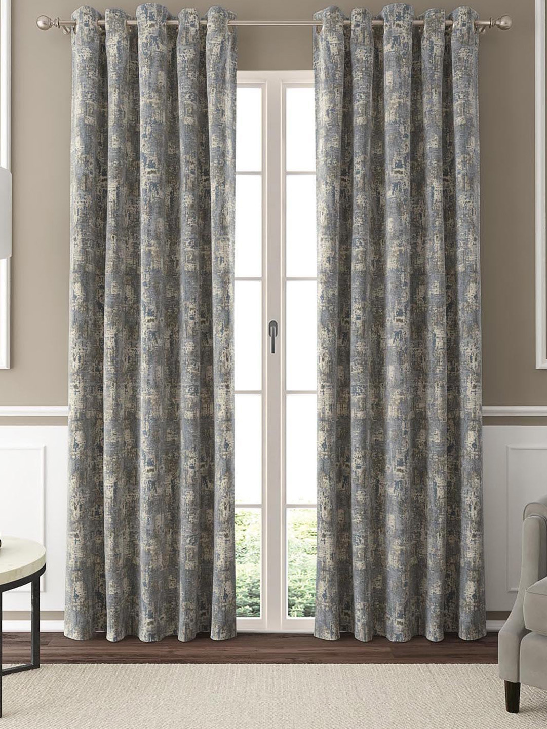 GM New Classics Grey & White 2 Pieces Abstract Room Darkening Door Curtain