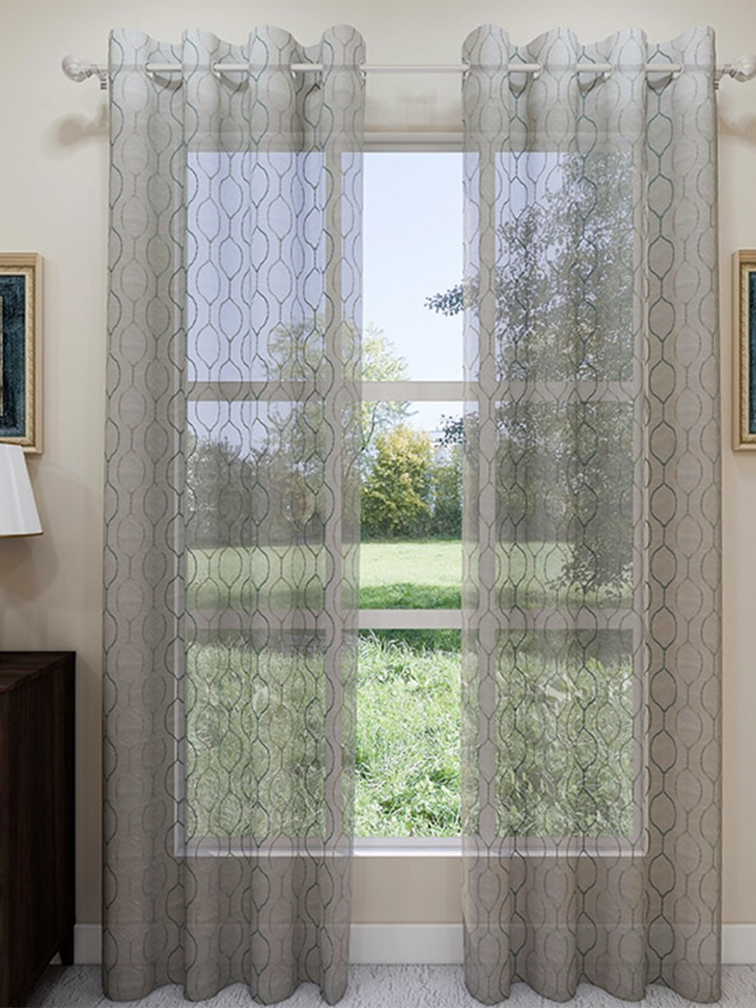 GM Blue & Transparent Set of 2 Geometric Sheer Door Curtain