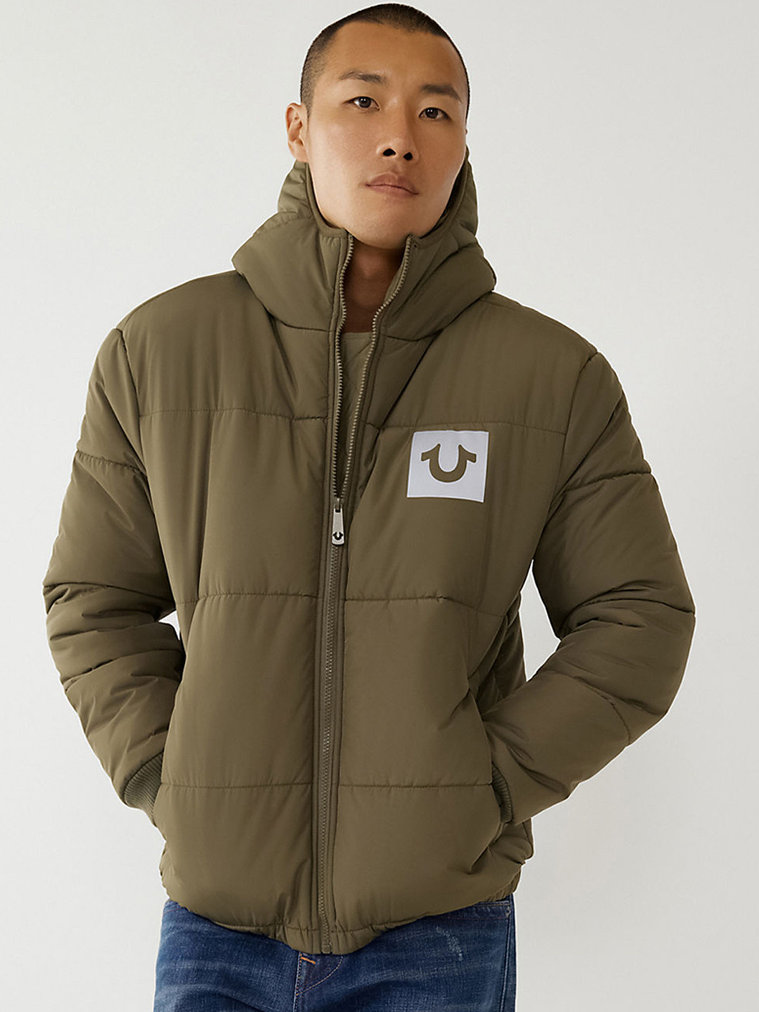 True Religion Men Lightweight Hooded Puffer Jacket