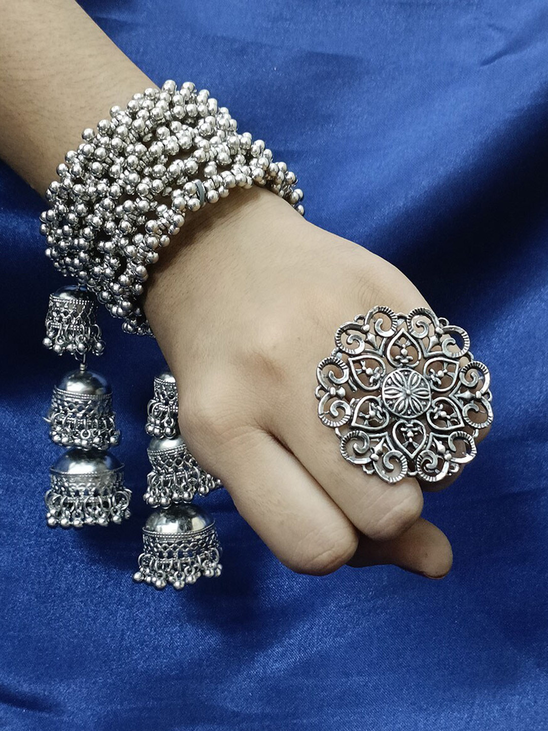 PRASUB Oxidised Bangle with Finger Ring