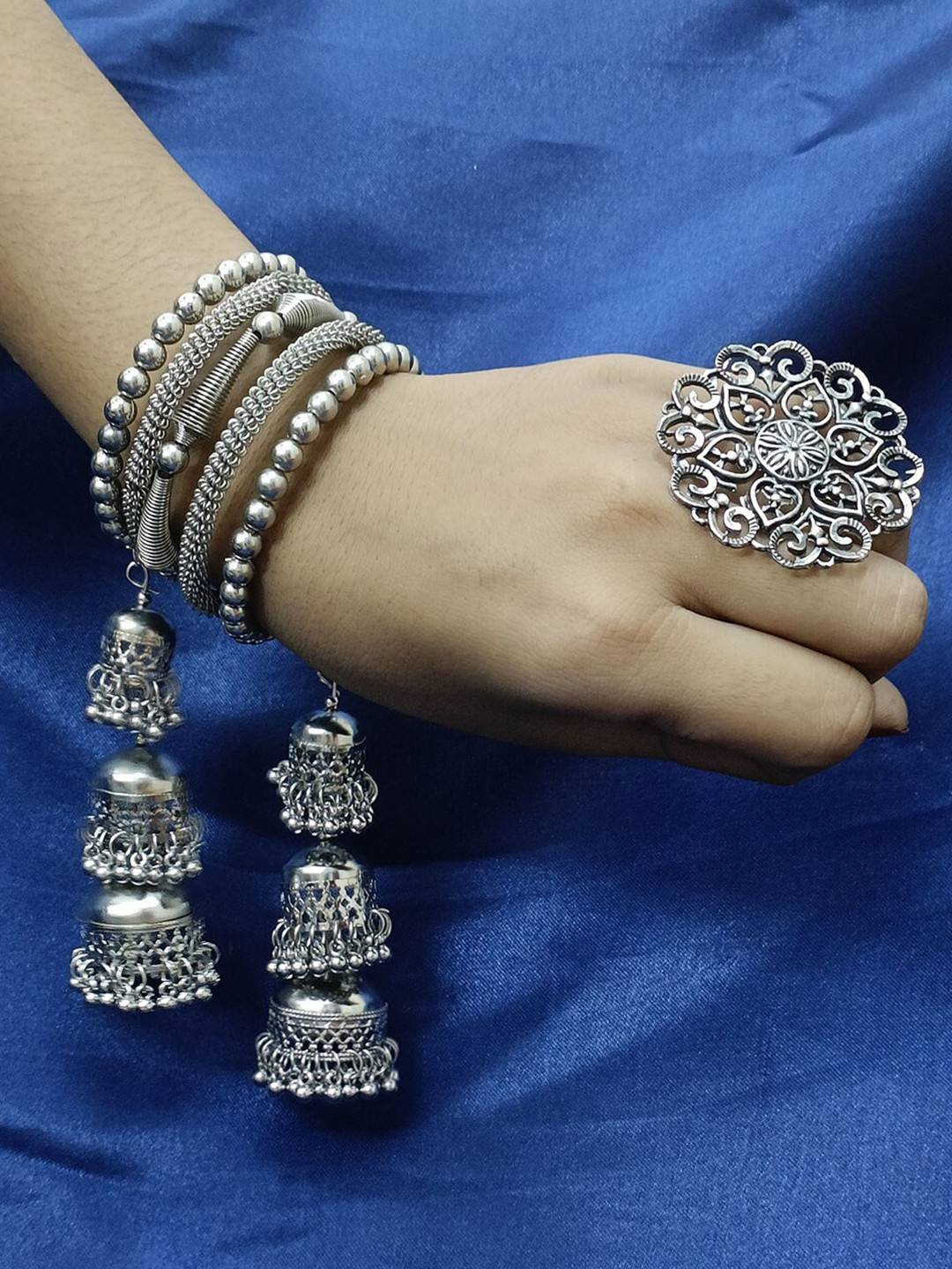 PRASUB Oxidised Bangle with Finger Ring