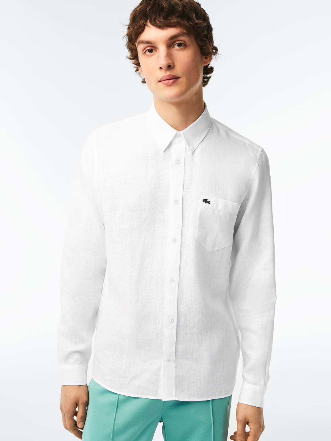 Lacoste Spread Collar Linen Casual Shirt