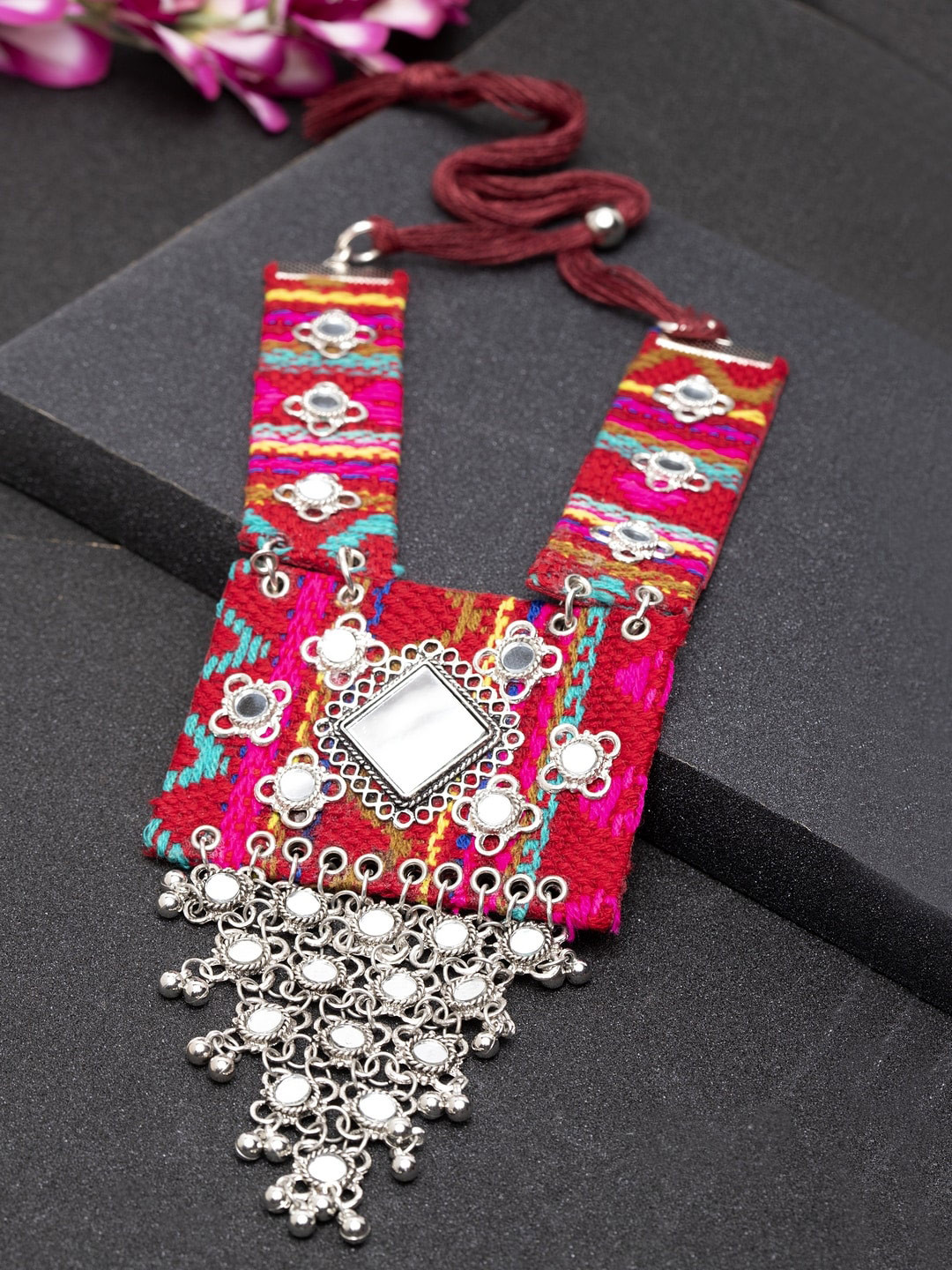 Moedbuille Brass Silver-Plated Mirror Necklace