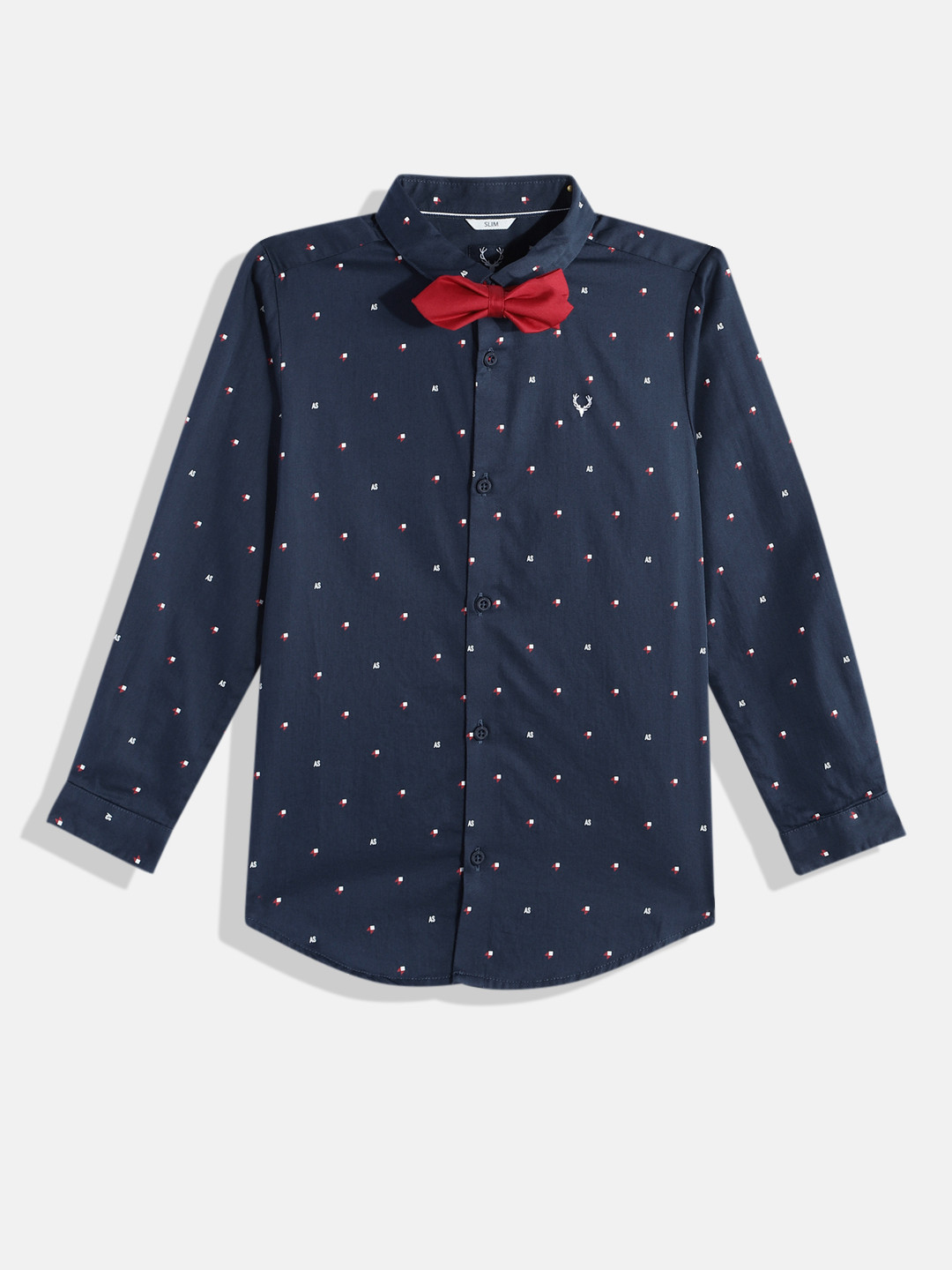 Allen Solly Junior Boys Slim Fit Micro Ditsy Printed Pure Cotton Casual Shirt with Bow Tie